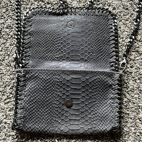 Vintage Borse in Pelle Genuine Leather Gray Snakeskin Print Crossbody Bag Grunge - Picture 3 of 7